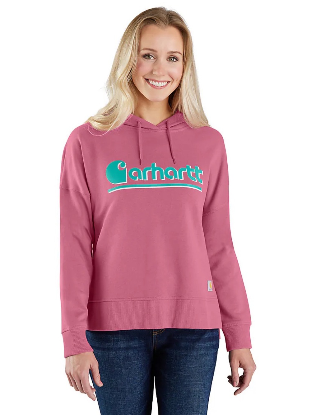 Carhartt Women's Purple Pullover Hoodie with Teal Logo